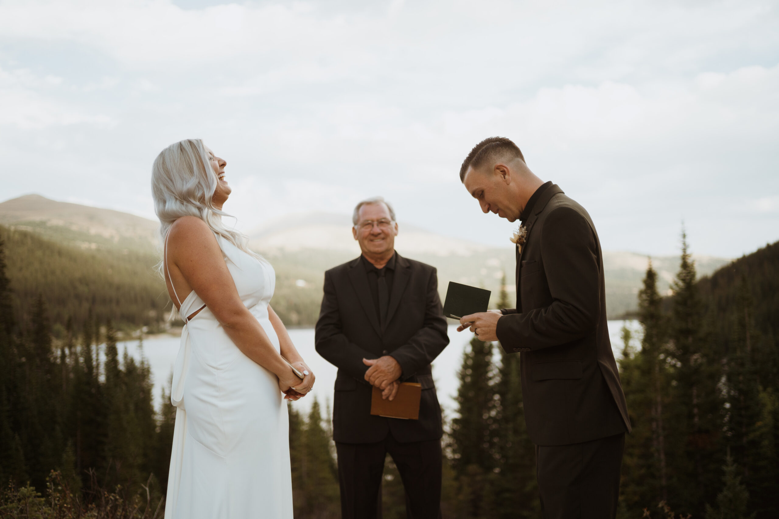 intimate elopement ceremony overlooking an alpine lake. portraits with family and friends, after party, and hiking.
